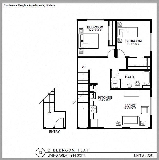 Ponderosa 2 Bed 1 Bath Floorplan Ponderosa 2 Bed 1 Bath Floorplan